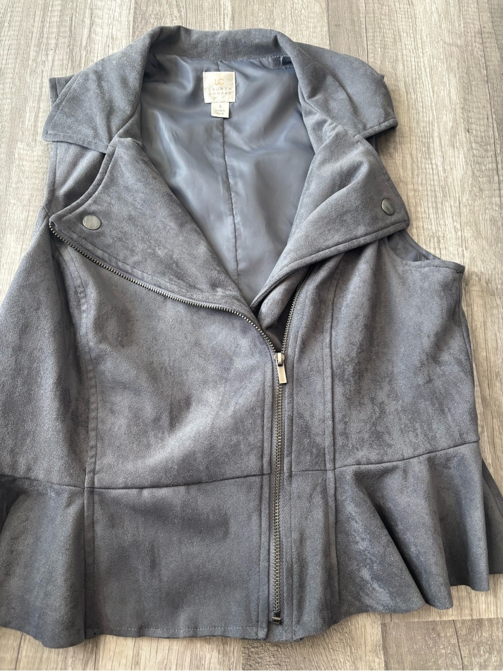 LC Lauren Conrad Gray Faux-Suede Peplum Vest
